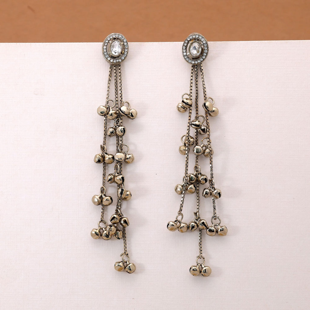 Crystal Color Long Kasmiri Earrings with Ethnic Design
