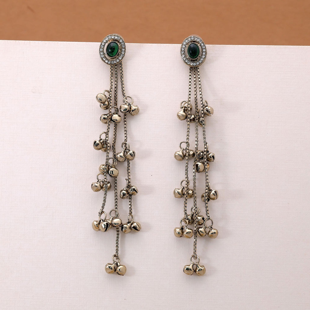 Green Color Long Kasmiri Earrings with Traditional Style