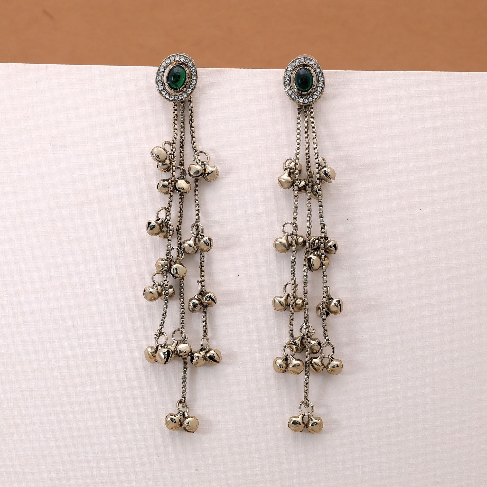 Green Color Long Kasmiri Earrings with Traditional Style