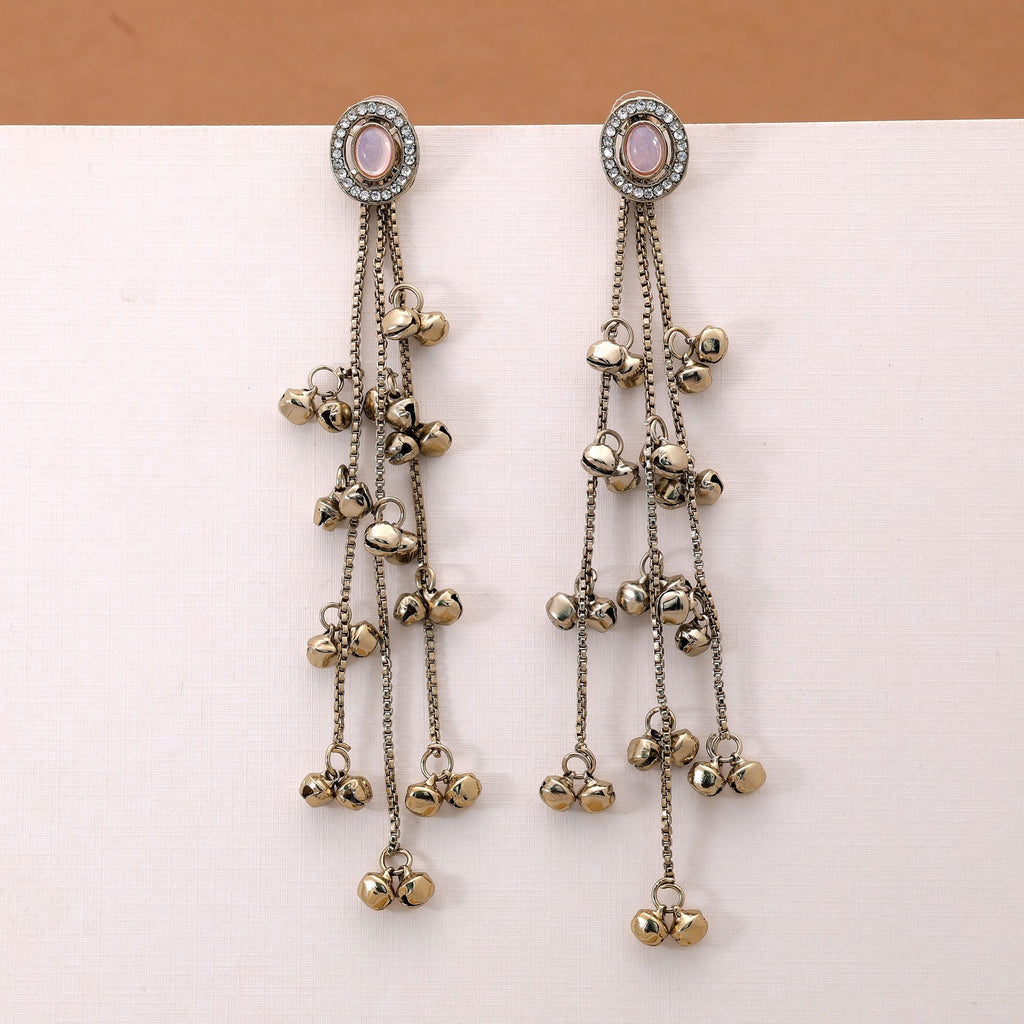 Light Pink Stone Long Kasmiri Earrings with Designer Look