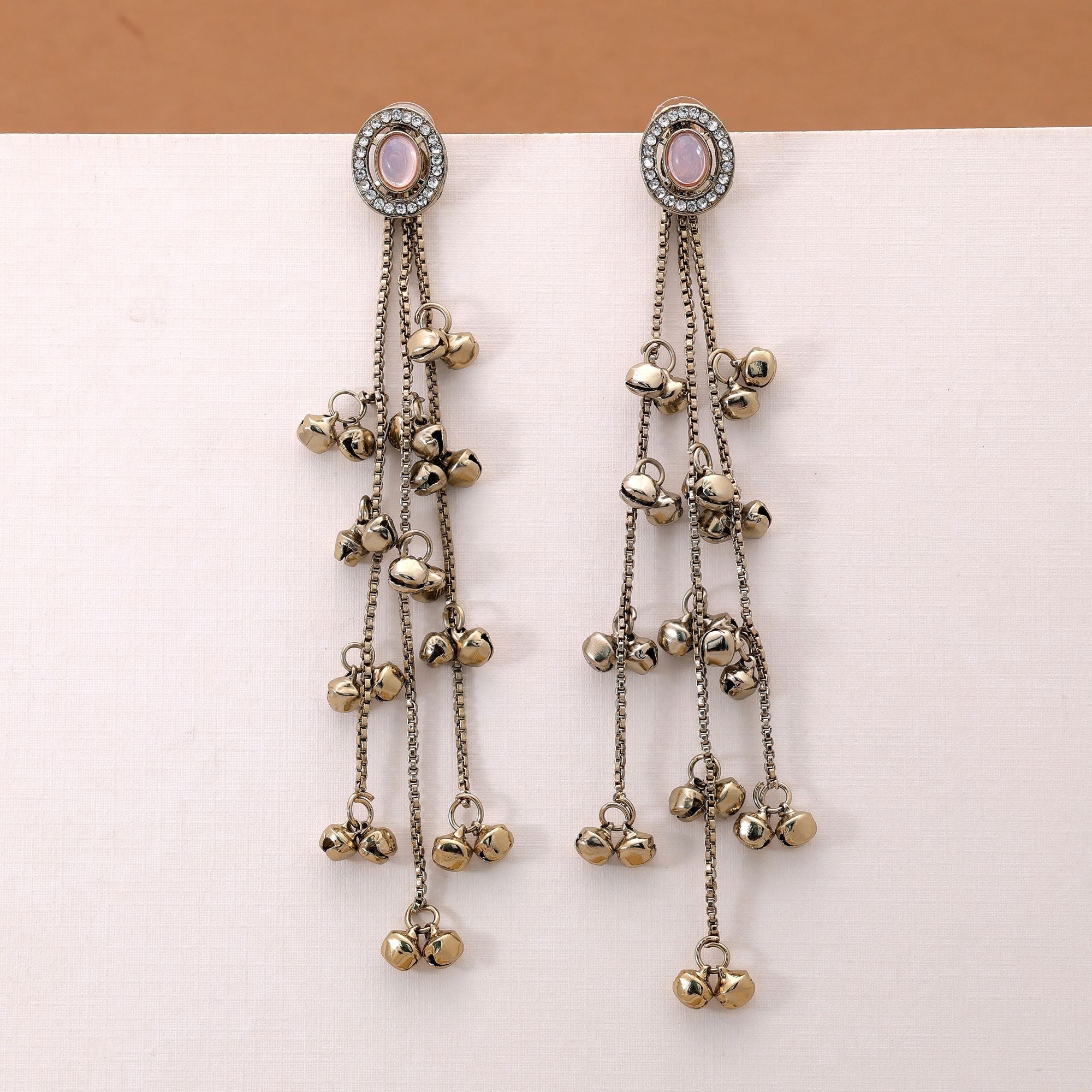 Light Pink Stone Long Kasmiri Earrings with Designer Look