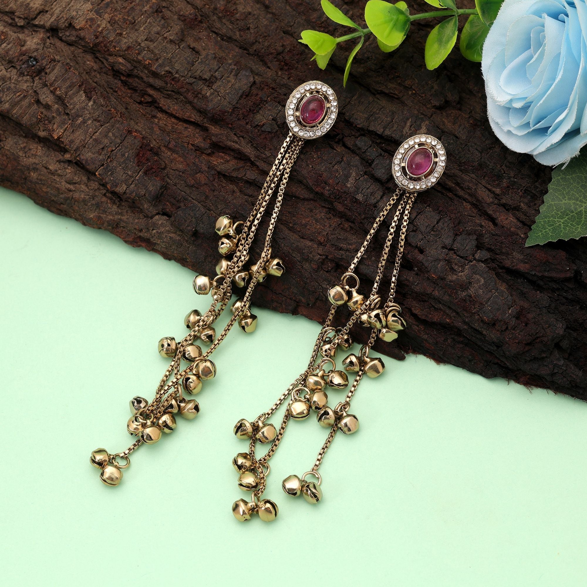 Purple Color Long Kasmiri Earrings with Traditional Style