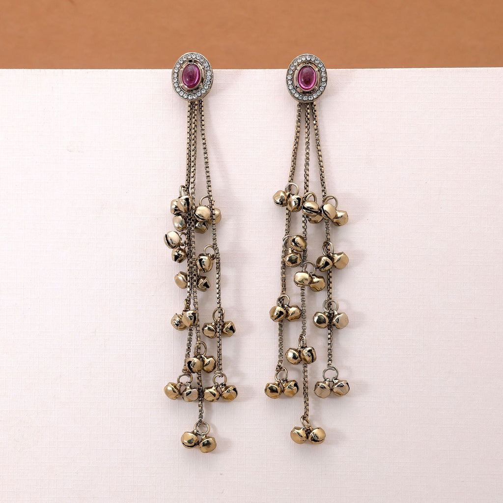 Purple Color Long Kasmiri Earrings with Traditional Style