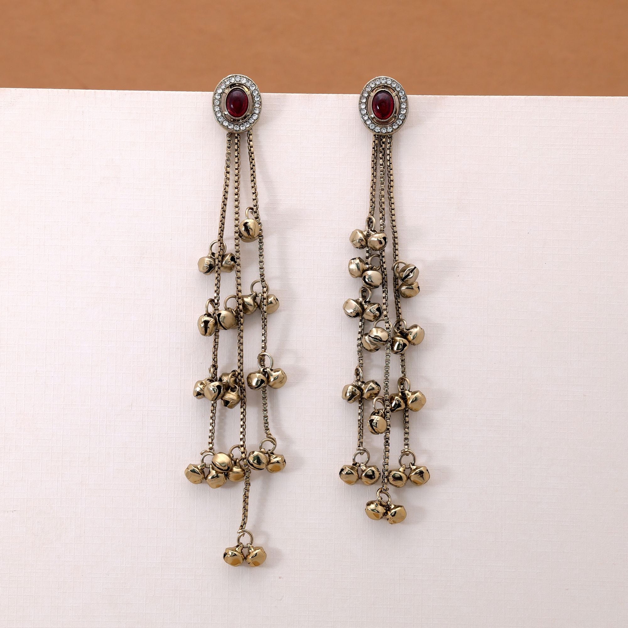 Red Color Long Kasmiri Earrings with Ethnic Fashion Style