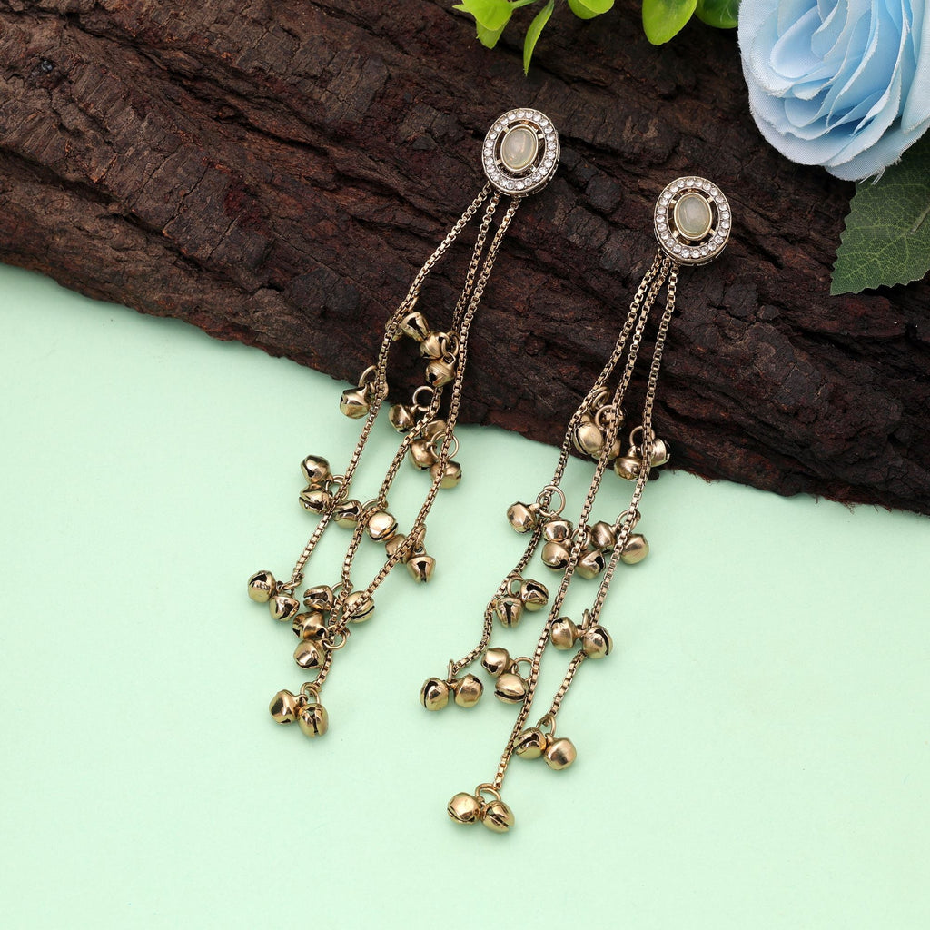White Color Long Kasmiri Earrings with Traditional Design