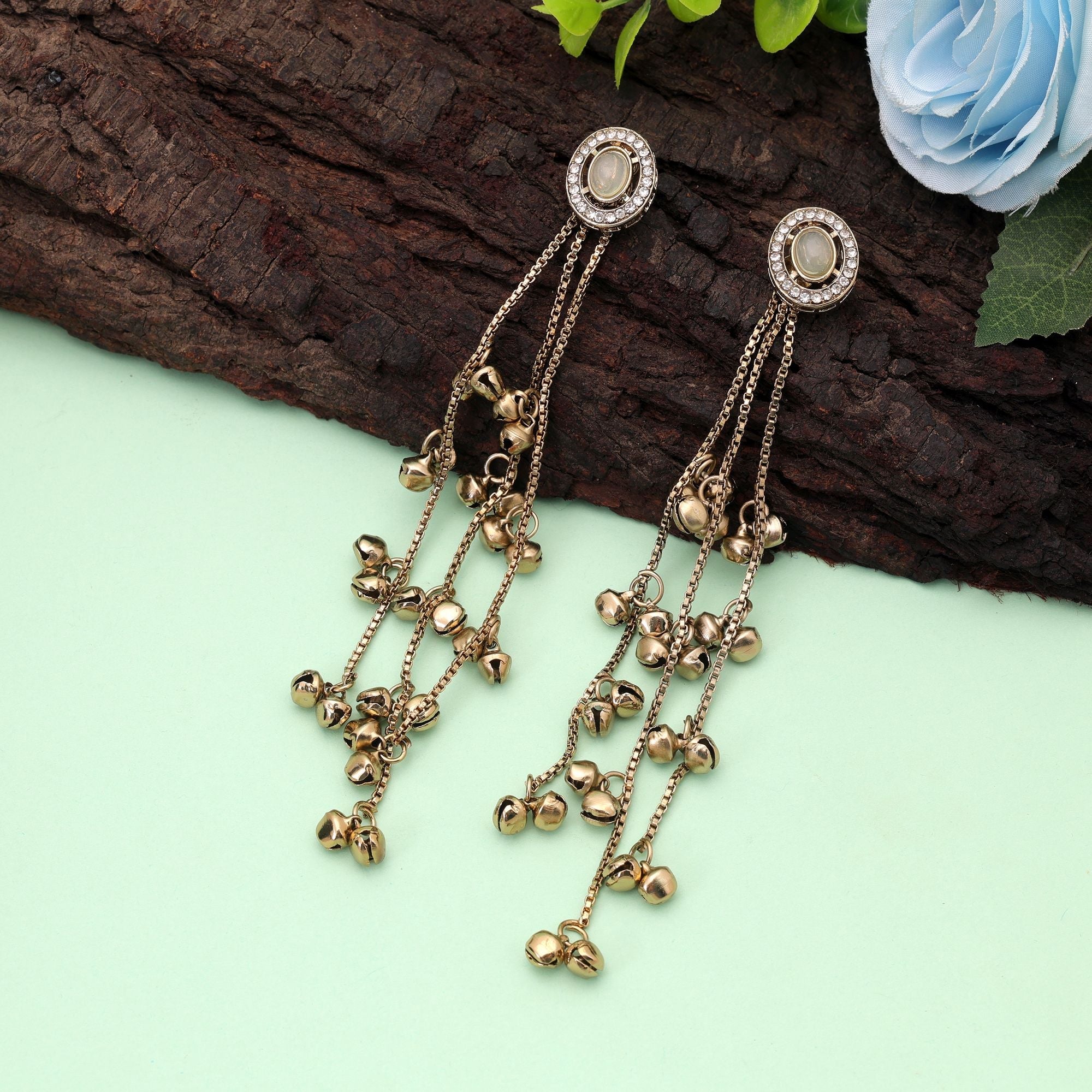 White Color Long Kasmiri Earrings with Traditional Design