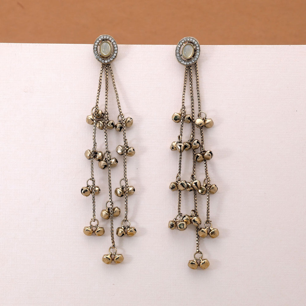 White Color Long Kasmiri Earrings with Traditional Design