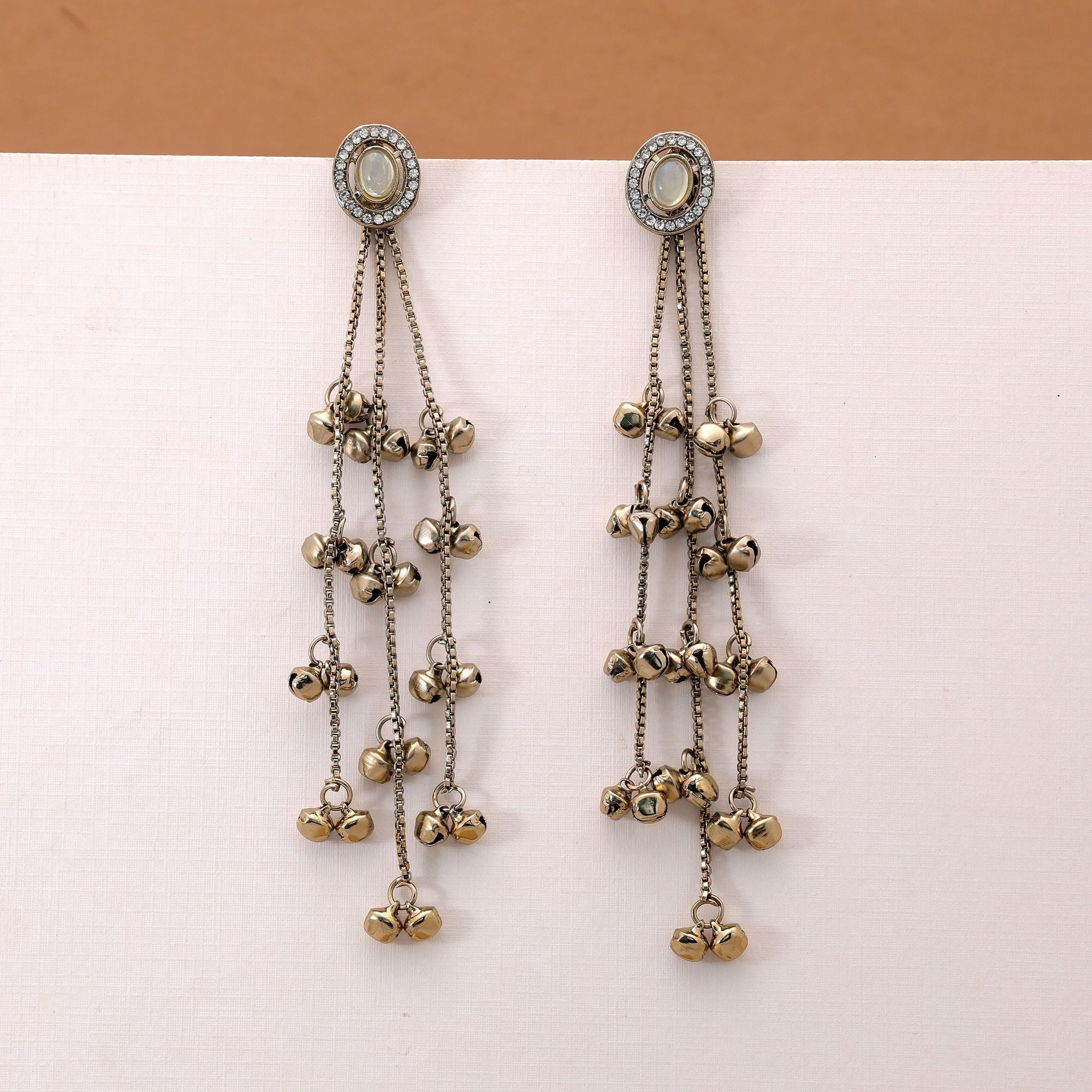 White Color Long Kasmiri Earrings with Traditional Design
