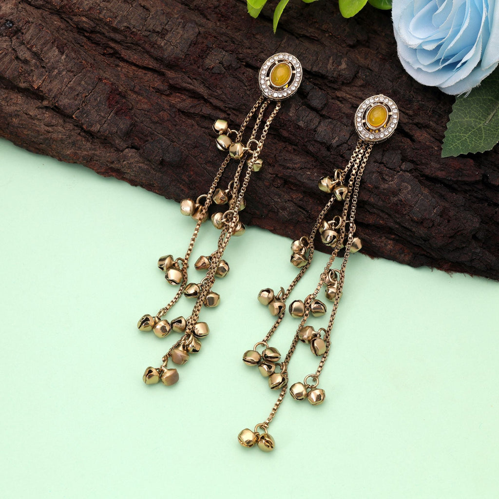 Yellow Color Long Kasmiri Earrings with Ethnic Style