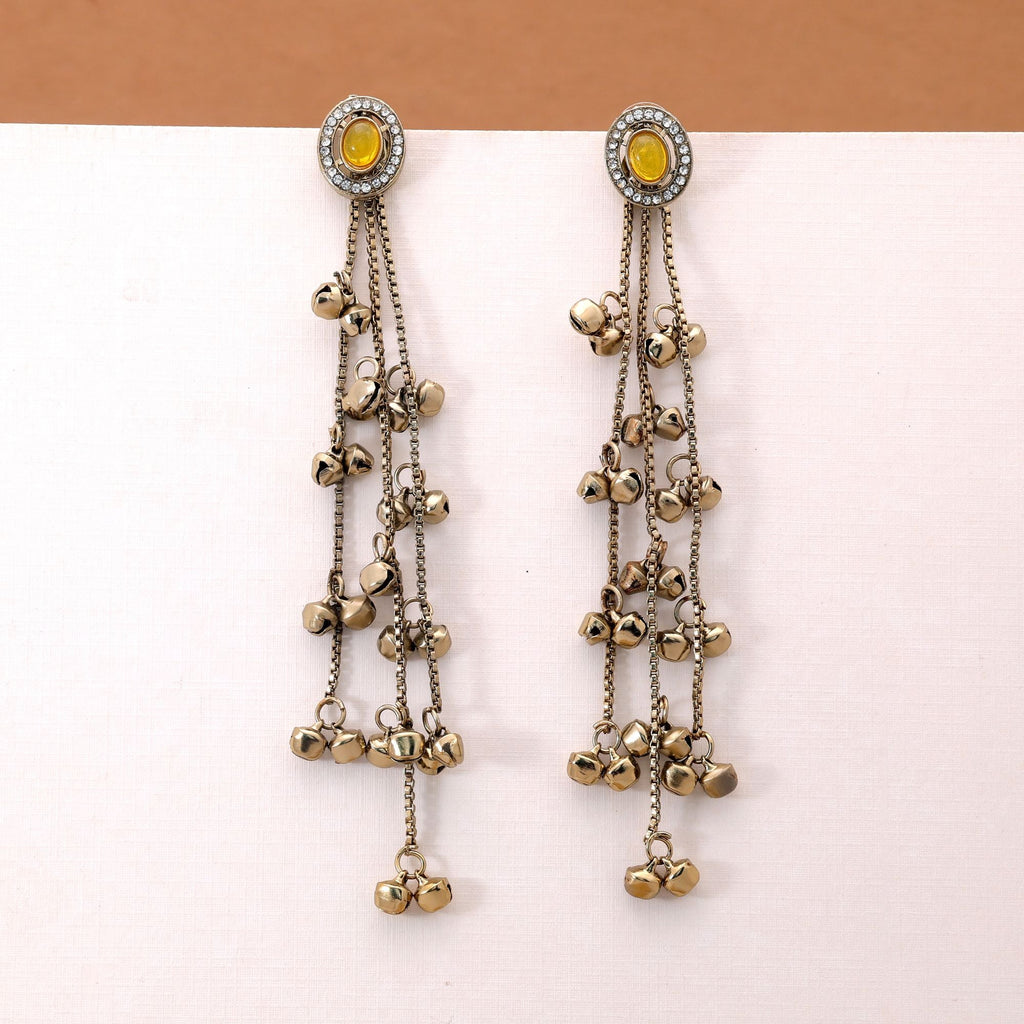 Yellow Color Long Kasmiri Earrings with Ethnic Style