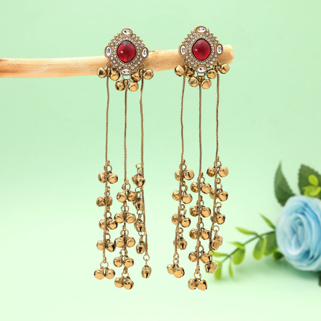 Maroon Color Long Kasmiri Earrings with Traditional Style