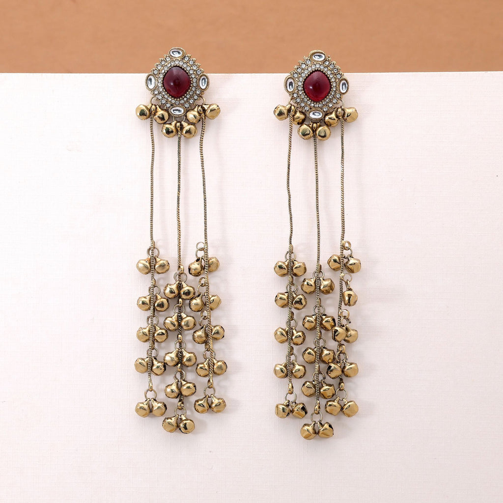 Maroon Color Long Kasmiri Earrings with Traditional Style