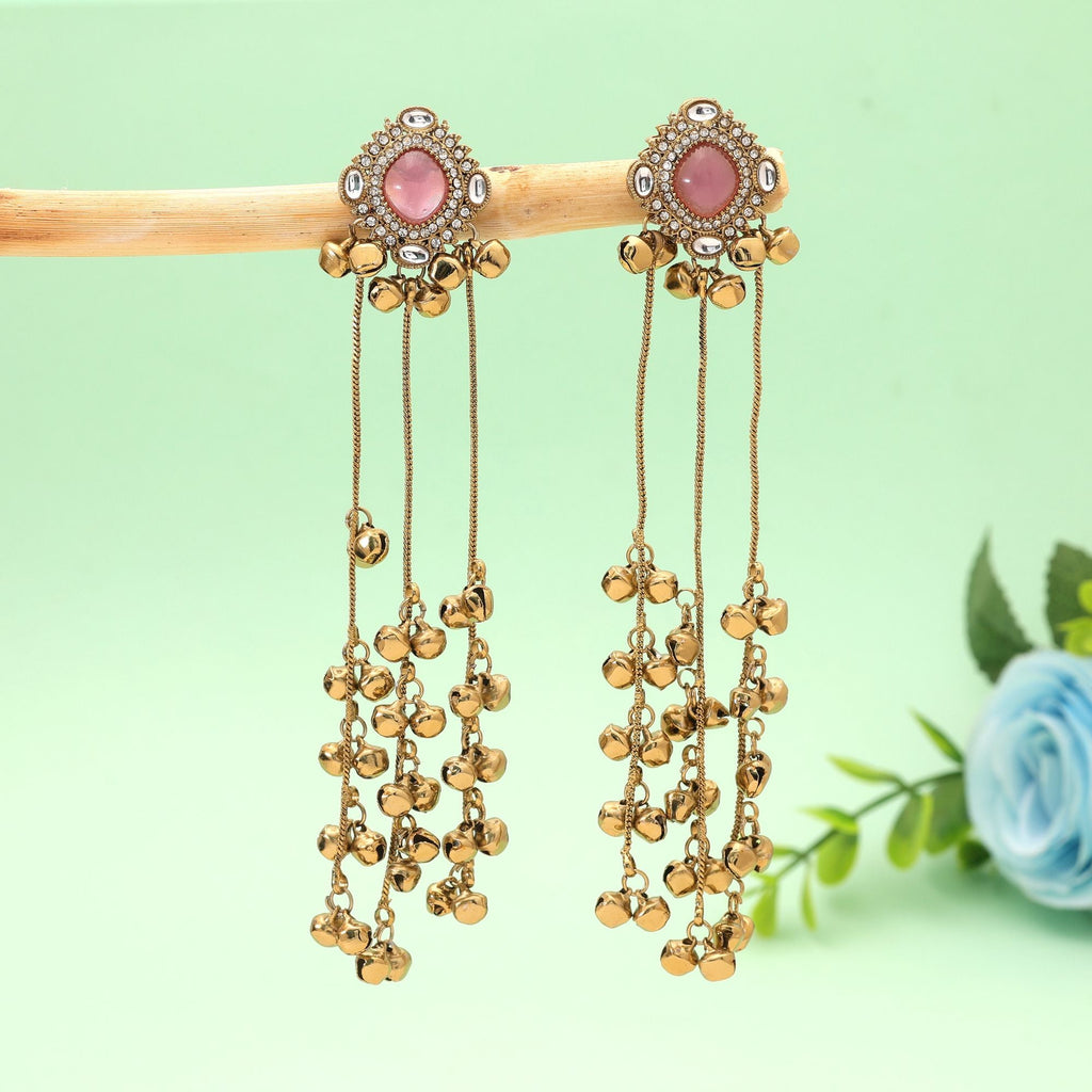 Pink Color Long Kasmiri Earrings with Handmade Appeal