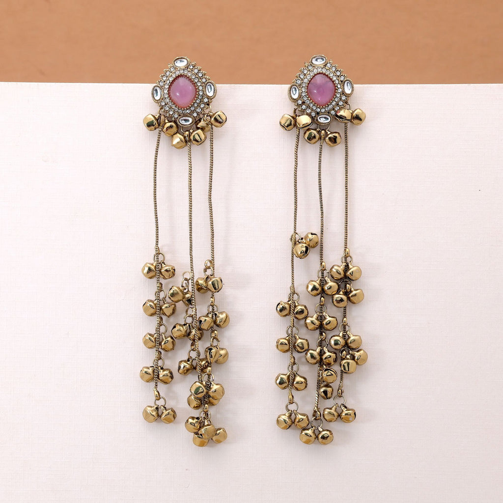 Pink Color Long Kasmiri Earrings with Handmade Appeal