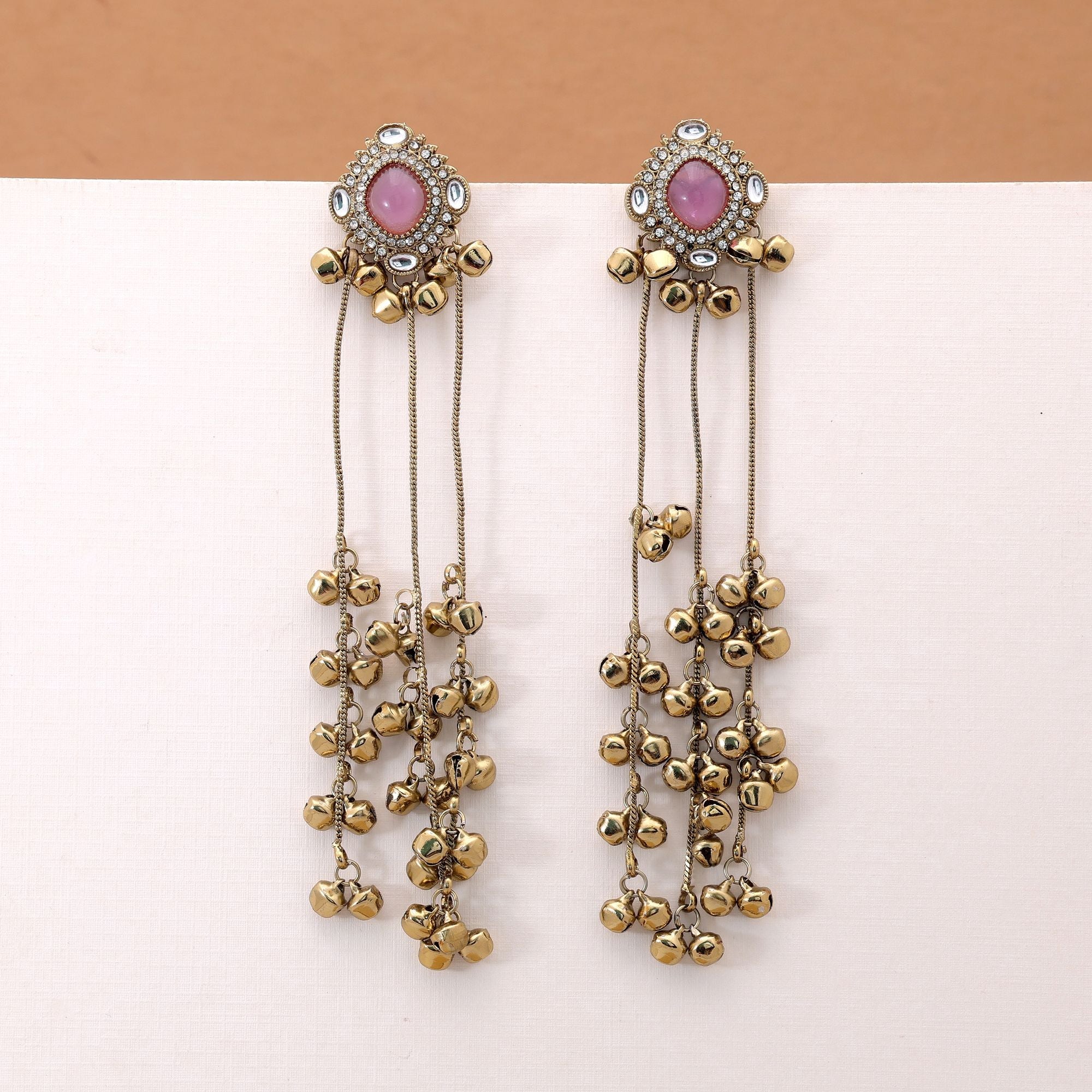 Pink Color Long Kasmiri Earrings with Handmade Appeal