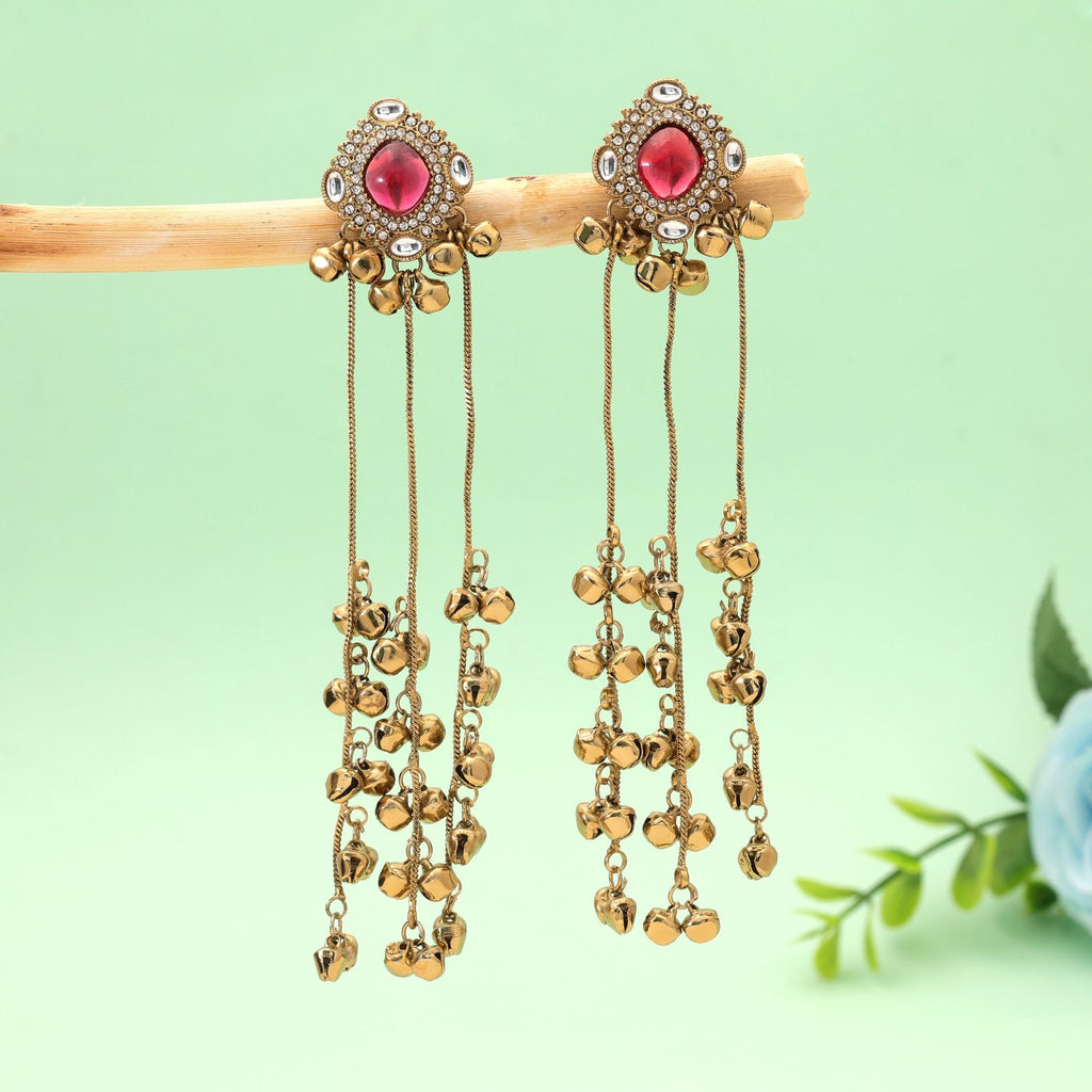 Red Color Long Kasmiri Earrings with Festive Design