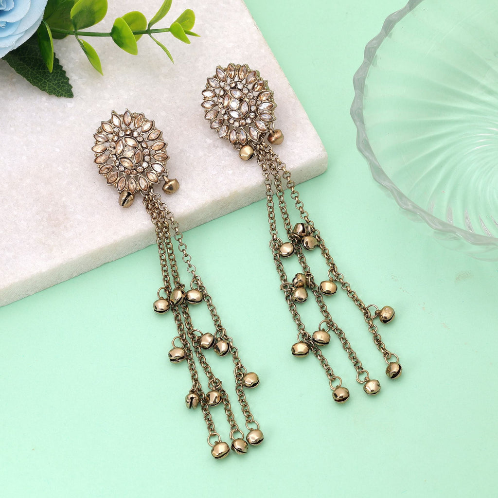 Gold Color Long Kasmiri Earrings with Traditional Style