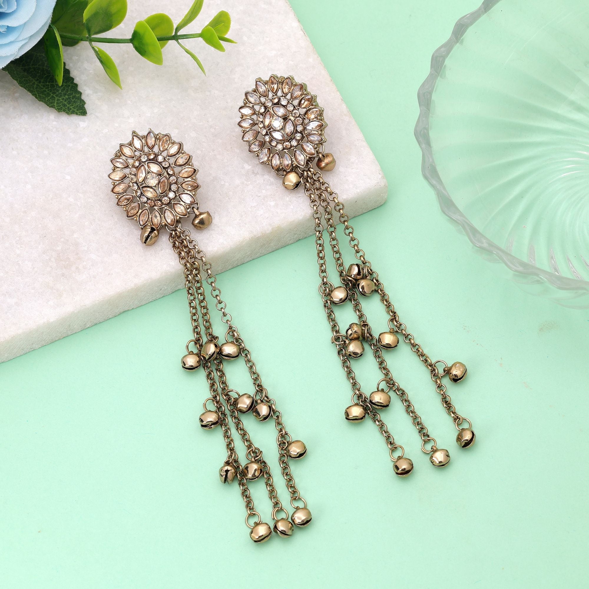 Gold Color Long Kasmiri Earrings with Traditional Style