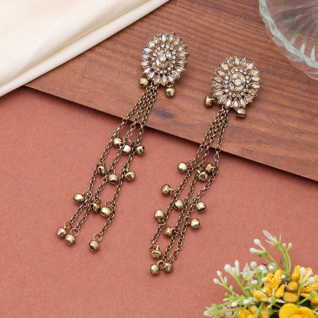 Gold Color Long Kasmiri Earrings with Traditional Style