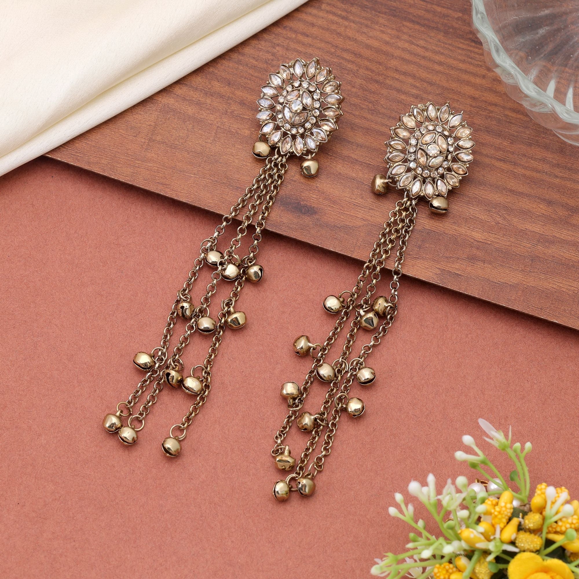 Gold Color Long Kasmiri Earrings with Traditional Style