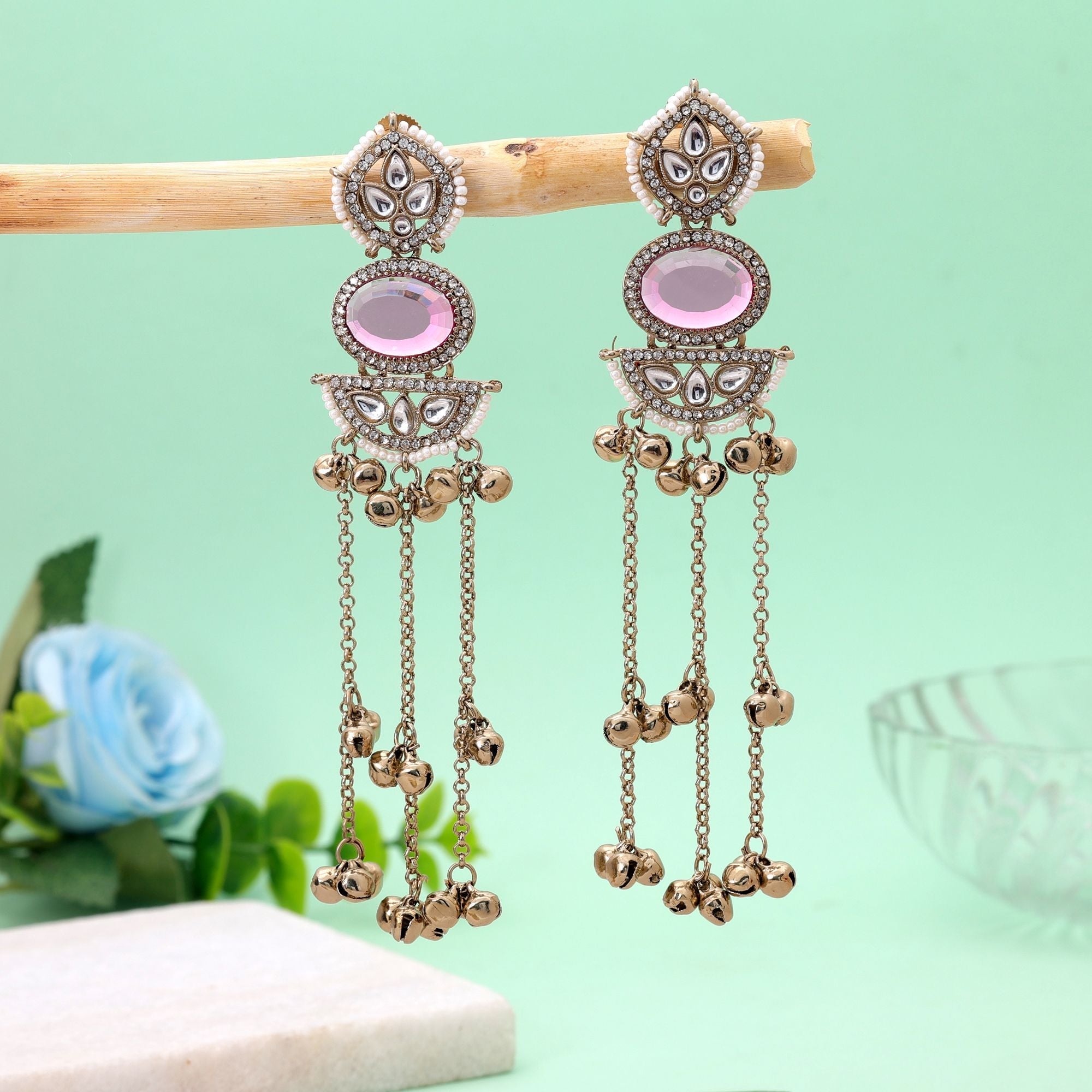 Light Pink Color Long Kasmiri Earrings with Fashion Style