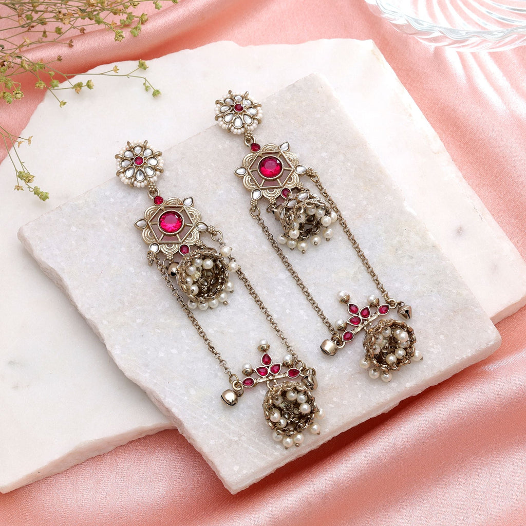 Rani Color Long Kashmiri Earrings Traditional Handmade Design