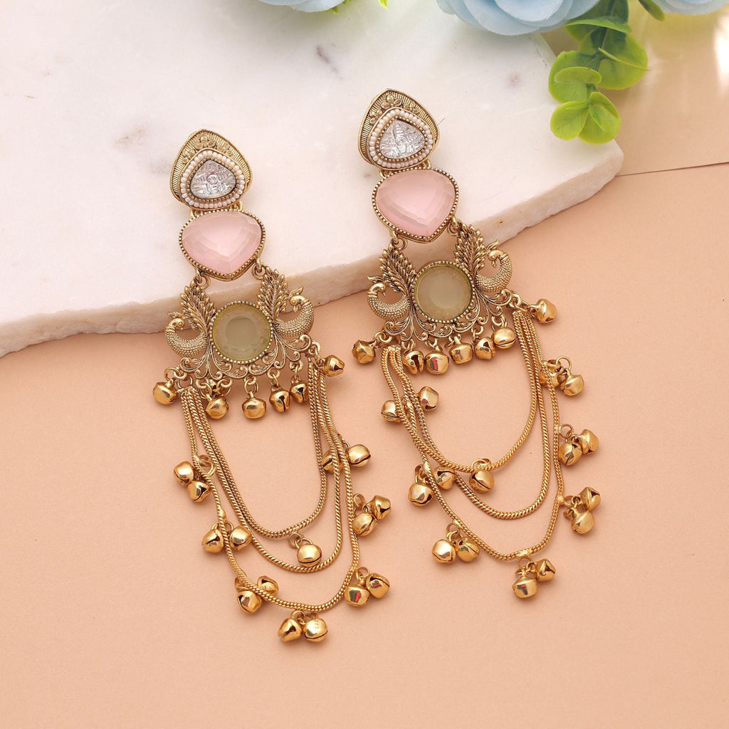 Multi Color Long Kashmiri Earrings with Designer Style