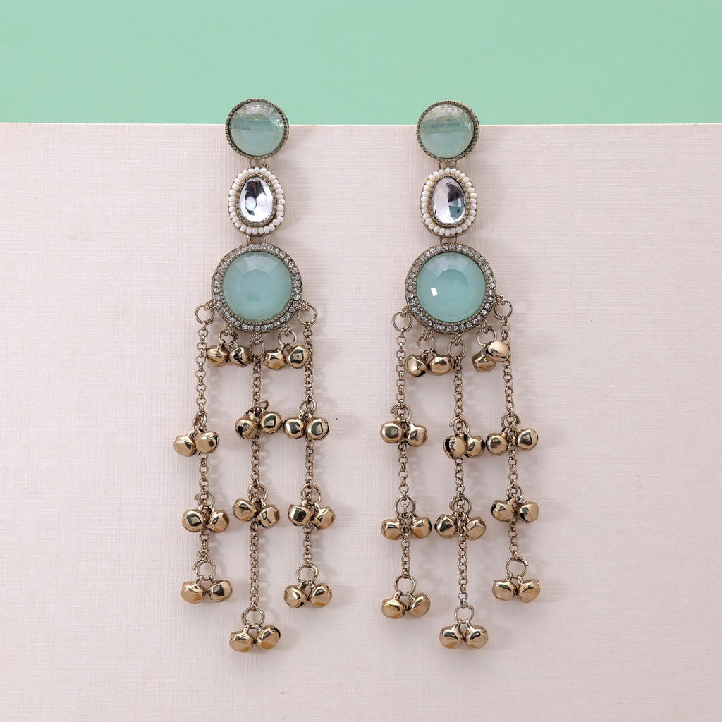 Aqua Color Long Kashmiri Earrings with Traditional Appeal
