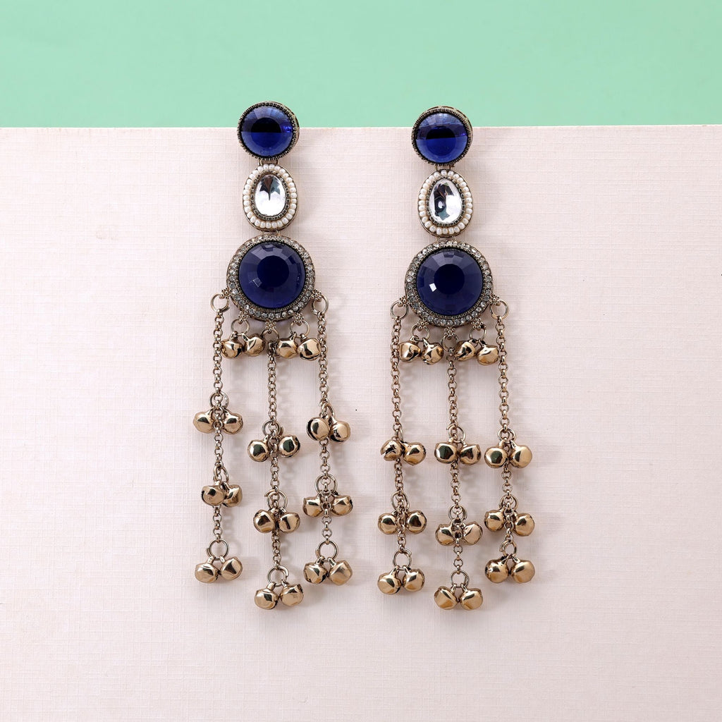 Blue Color Long Kashmiri Earrings with Handmade Style