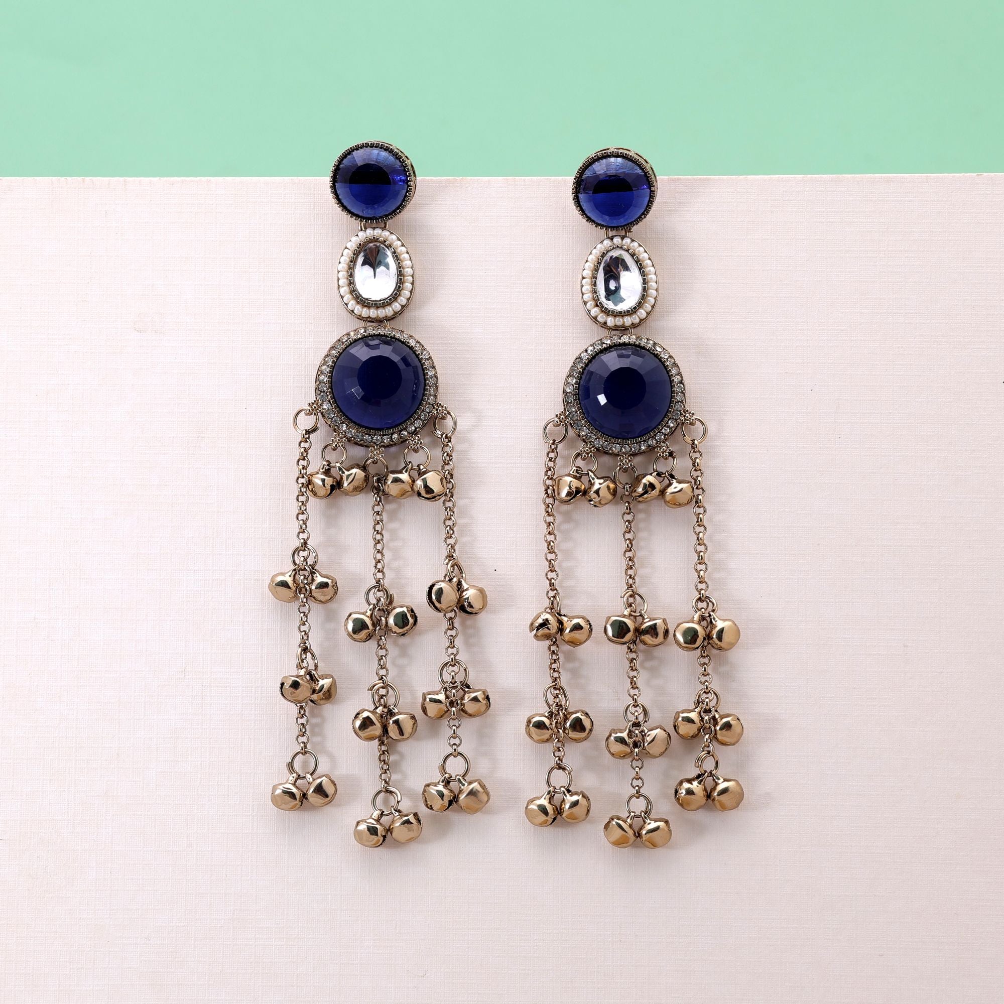 Blue Color Long Kashmiri Earrings with Handmade Style