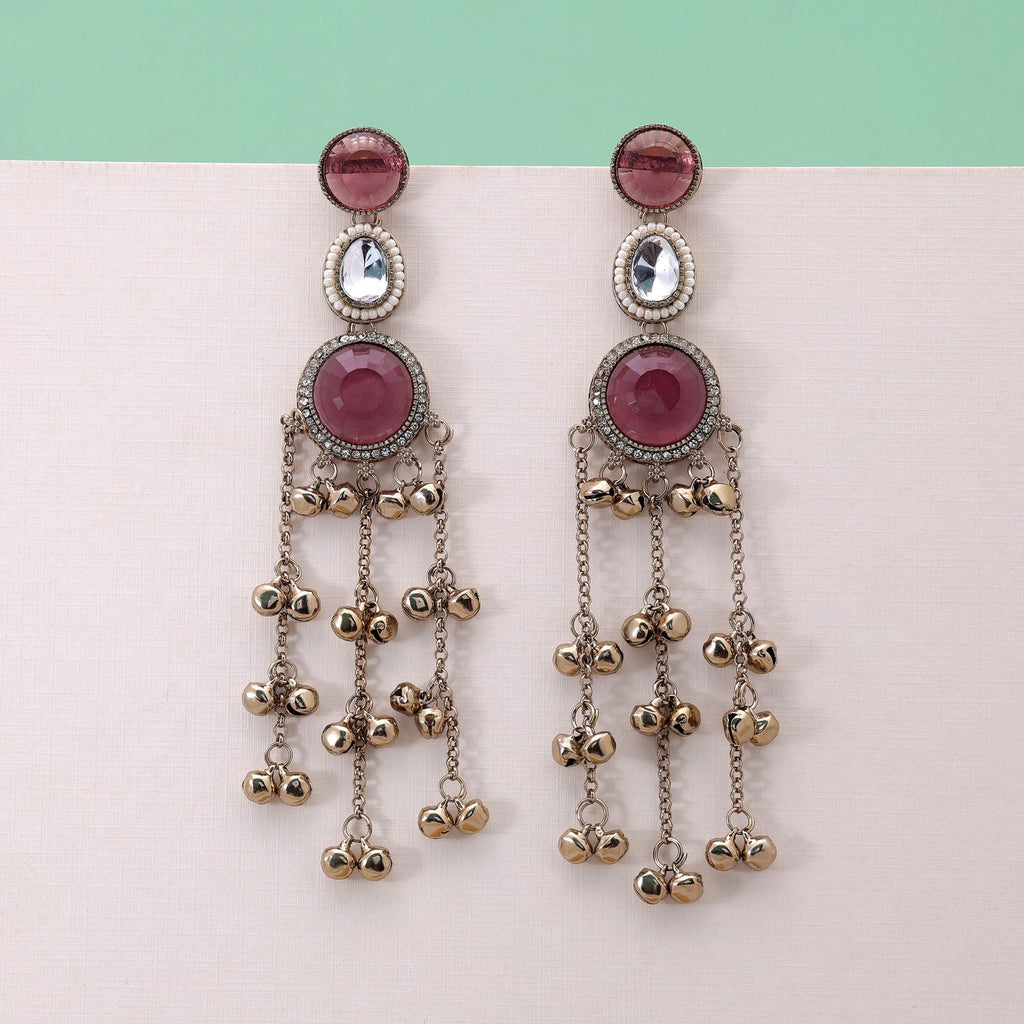 Pink Color Long Kashmiri Earrings with Handmade Collection