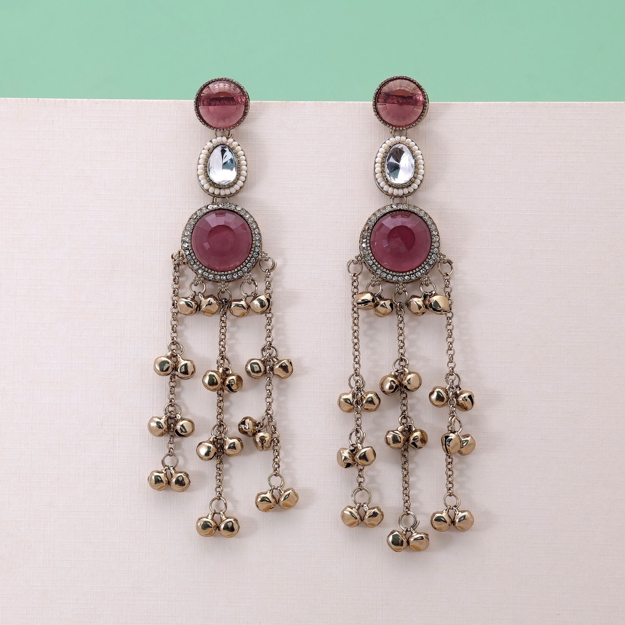 Pink Color Long Kashmiri Earrings with Handmade Collection