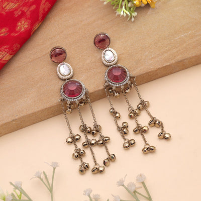 Pink Color Long Kashmiri Earrings with Handmade Collection