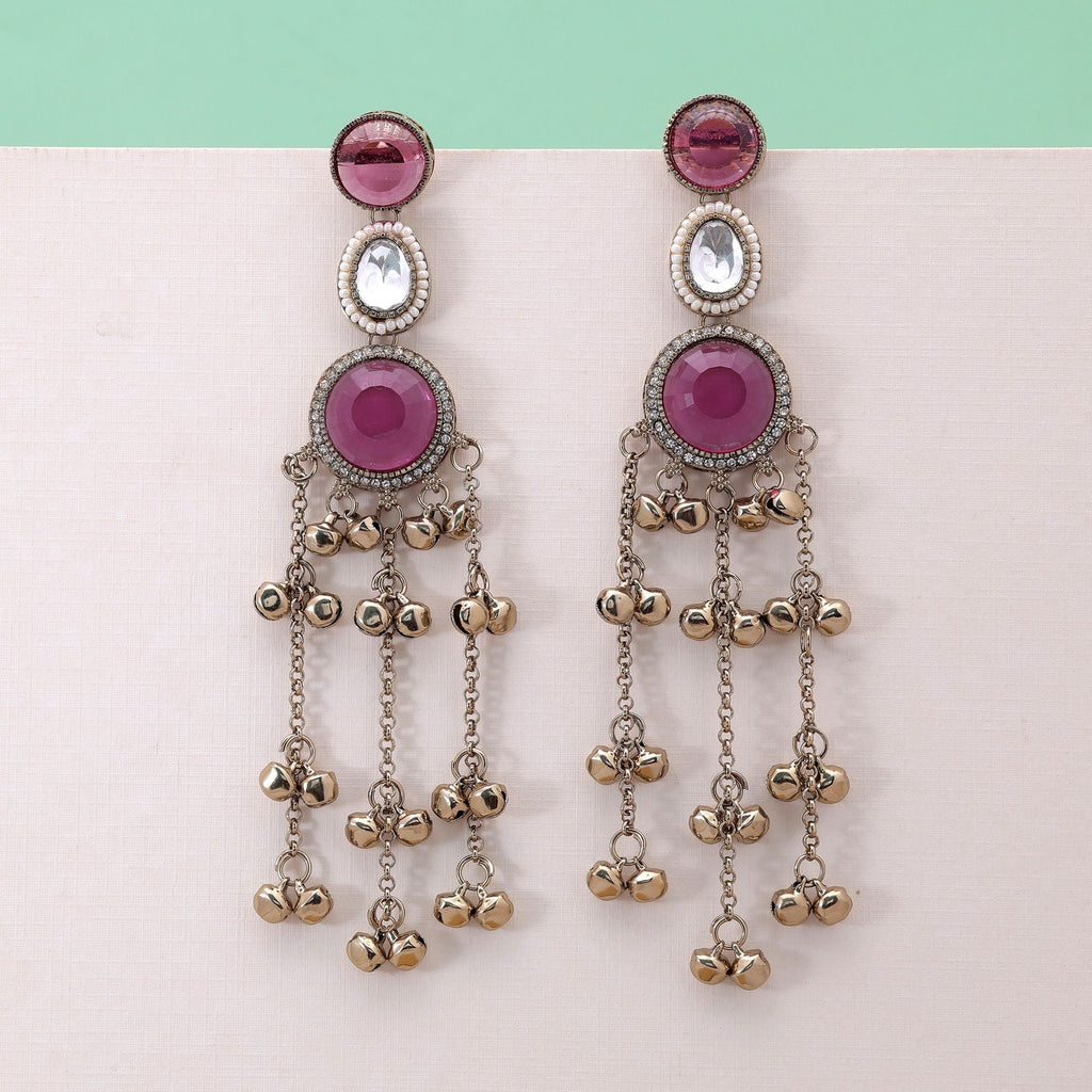Purple Color Long Kashmiri Earrings with Traditional Style
