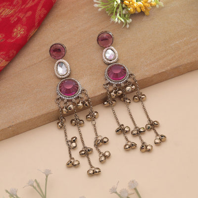 Purple Color Long Kashmiri Earrings with Traditional Style