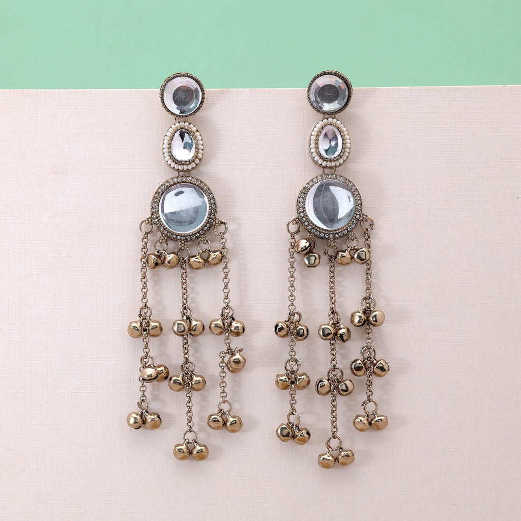 Gold Color Long Kashmiri Earrings with Traditional Style