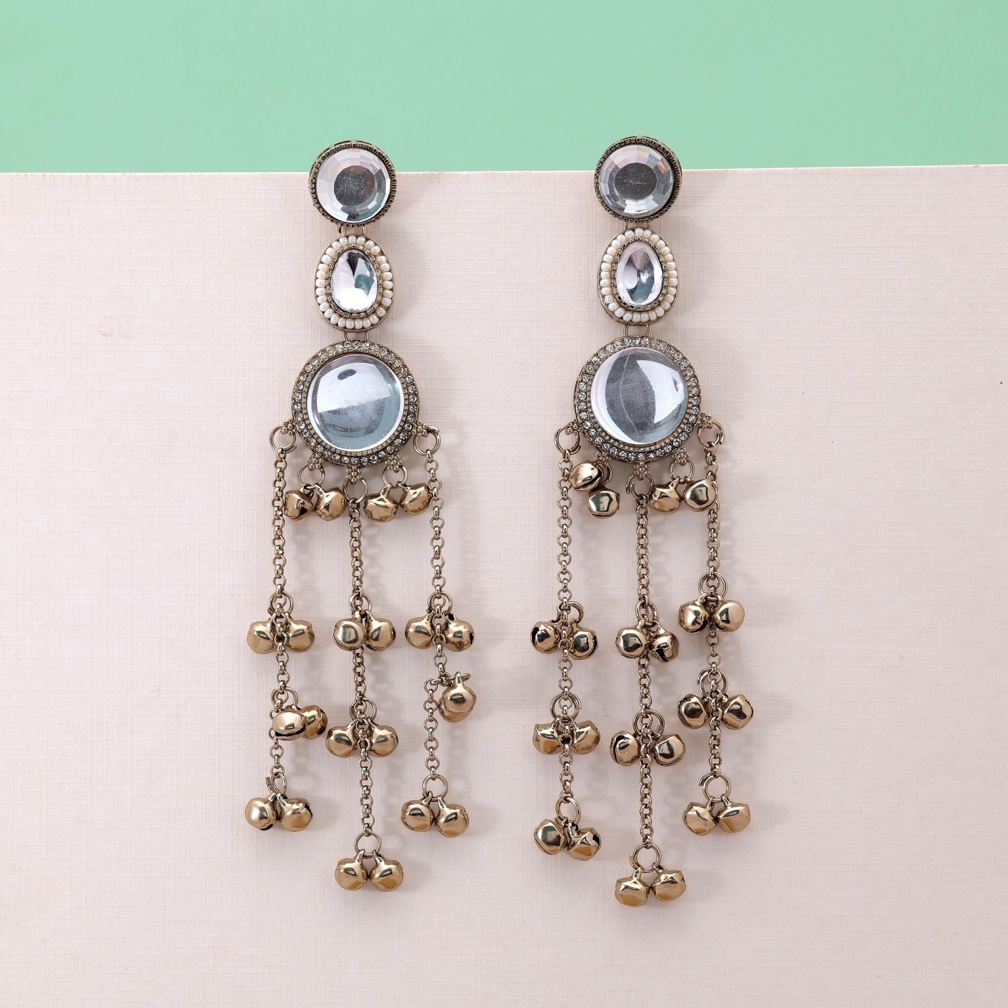 Gold Color Long Kashmiri Earrings with Traditional Style