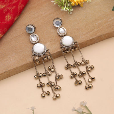 Gold Color Long Kashmiri Earrings with Traditional Style