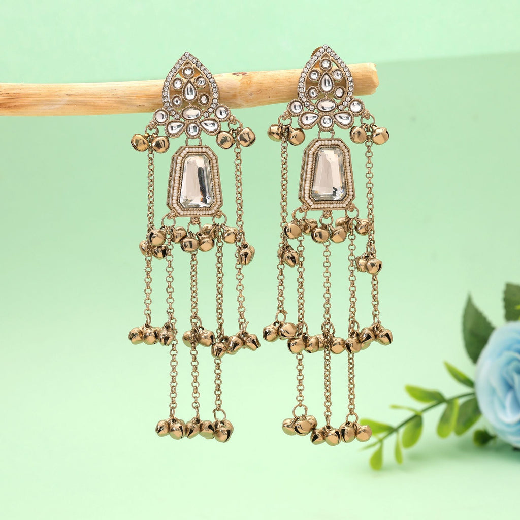White Color Long Kashmiri Earrings with Artistic Style