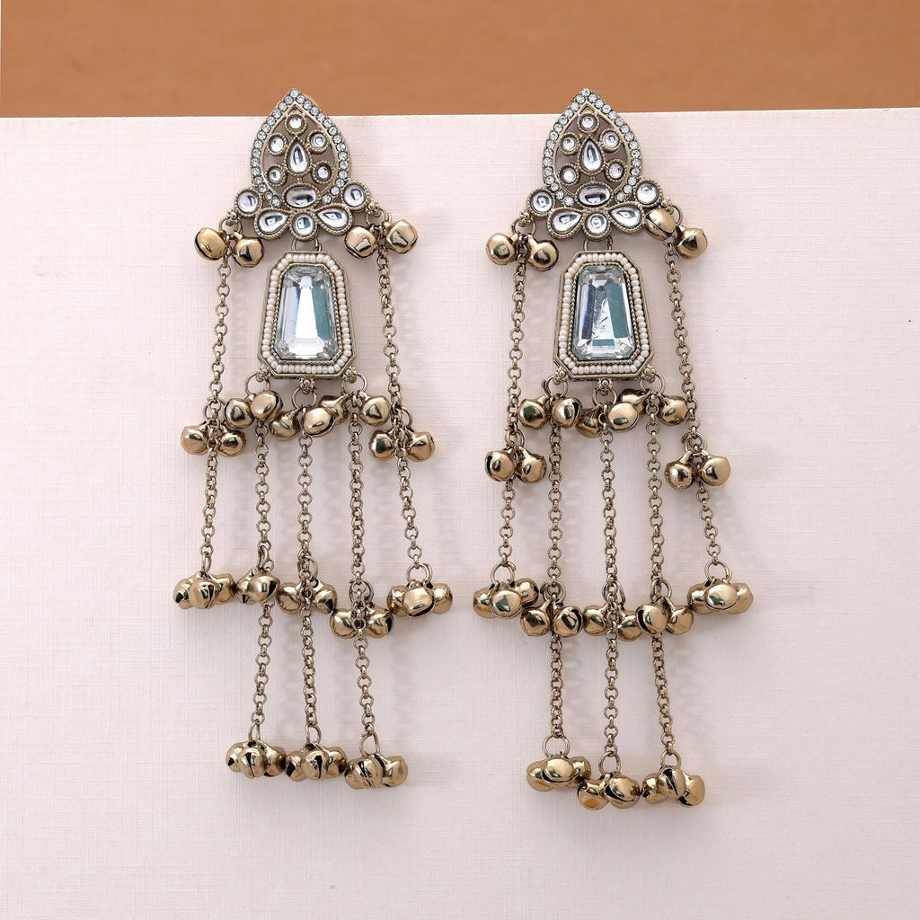 White Color Long Kashmiri Earrings with Artistic Style