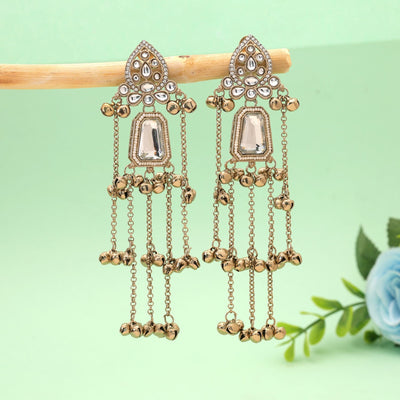 White Color Long Kashmiri Earrings with Artistic Style