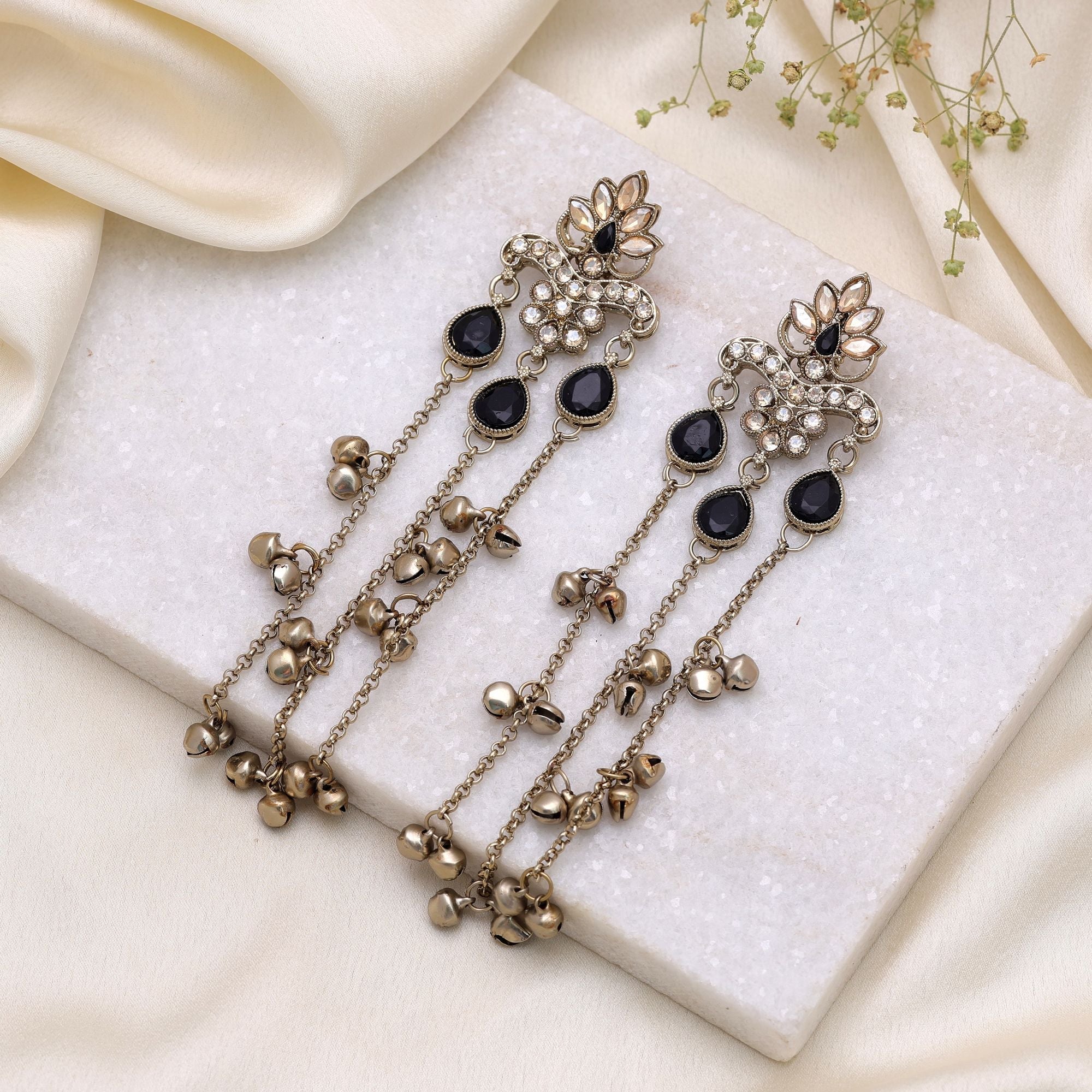 Black Color Long Kashmiri Earrings Traditional Jewelry Design