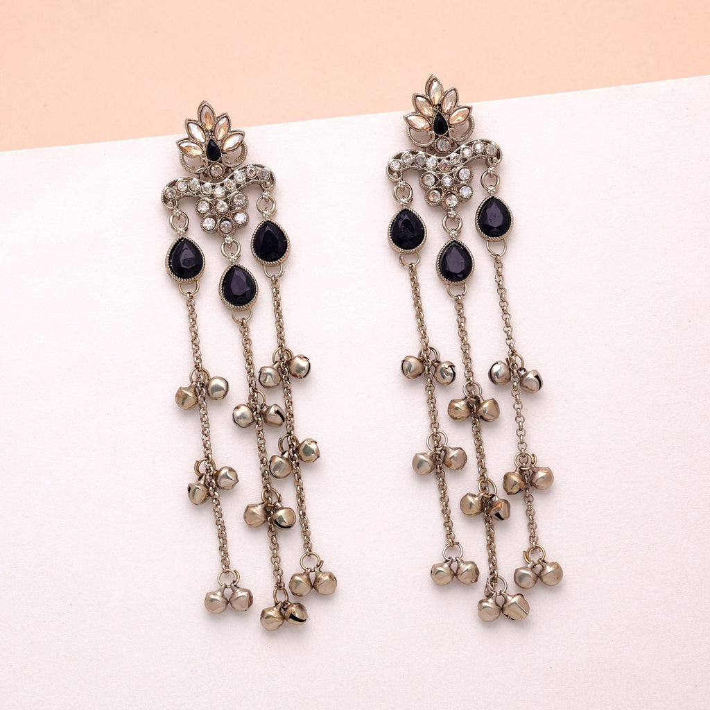 Black Color Long Kashmiri Earrings Traditional Jewelry Design