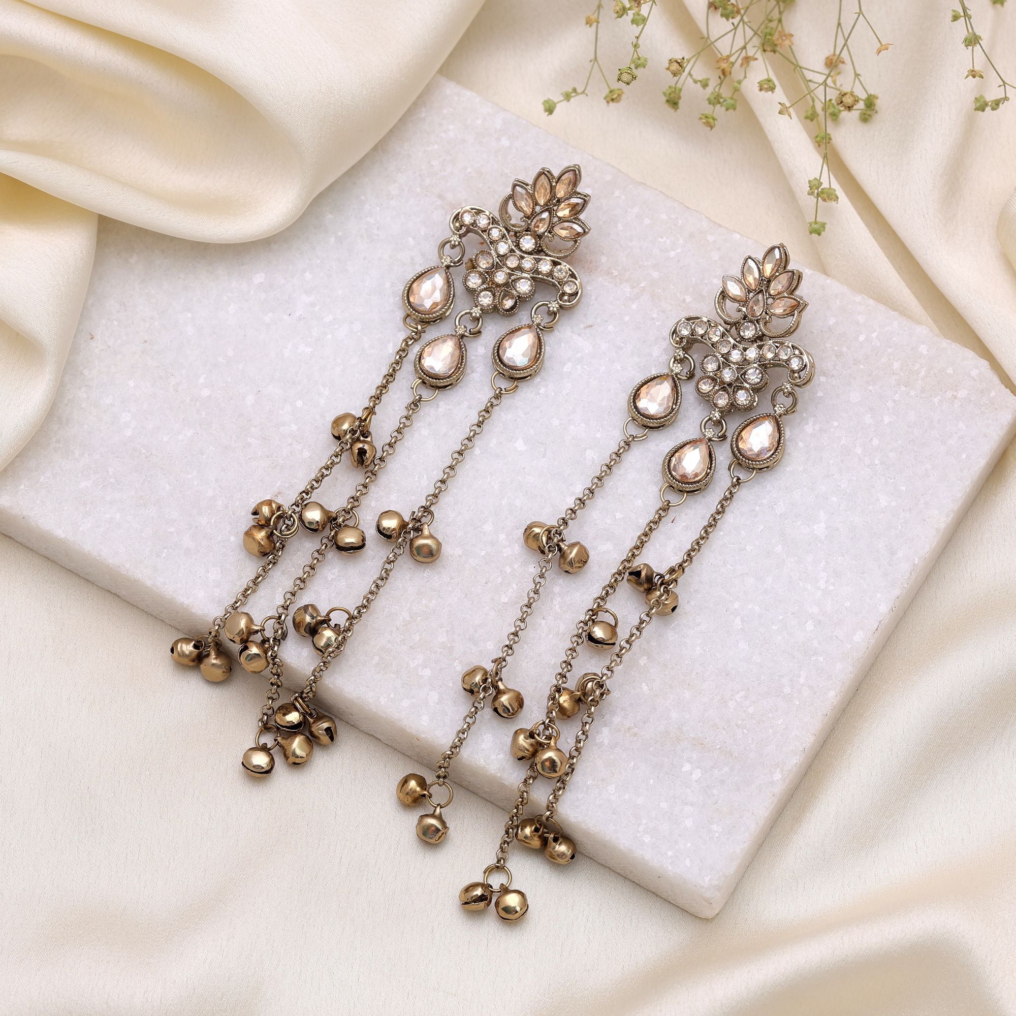 Gold Color Long Kashmiri Earrings Royal Ethnic Style