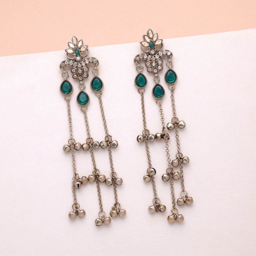 Green Color Long Kashmiri Earrings Festive Jewelry Design