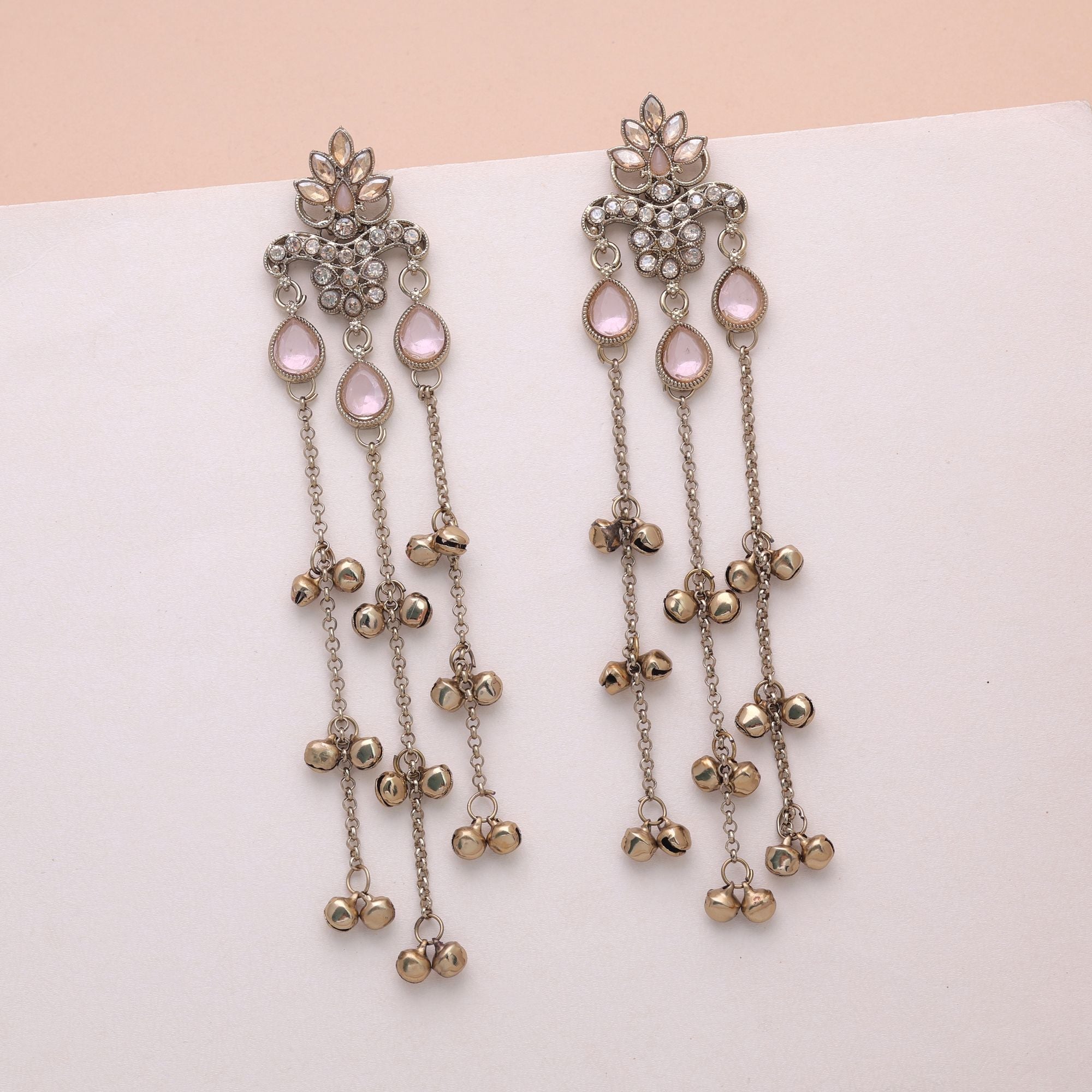 Light Pink Color Long Kashmiri Earrings Handmade Traditional Design