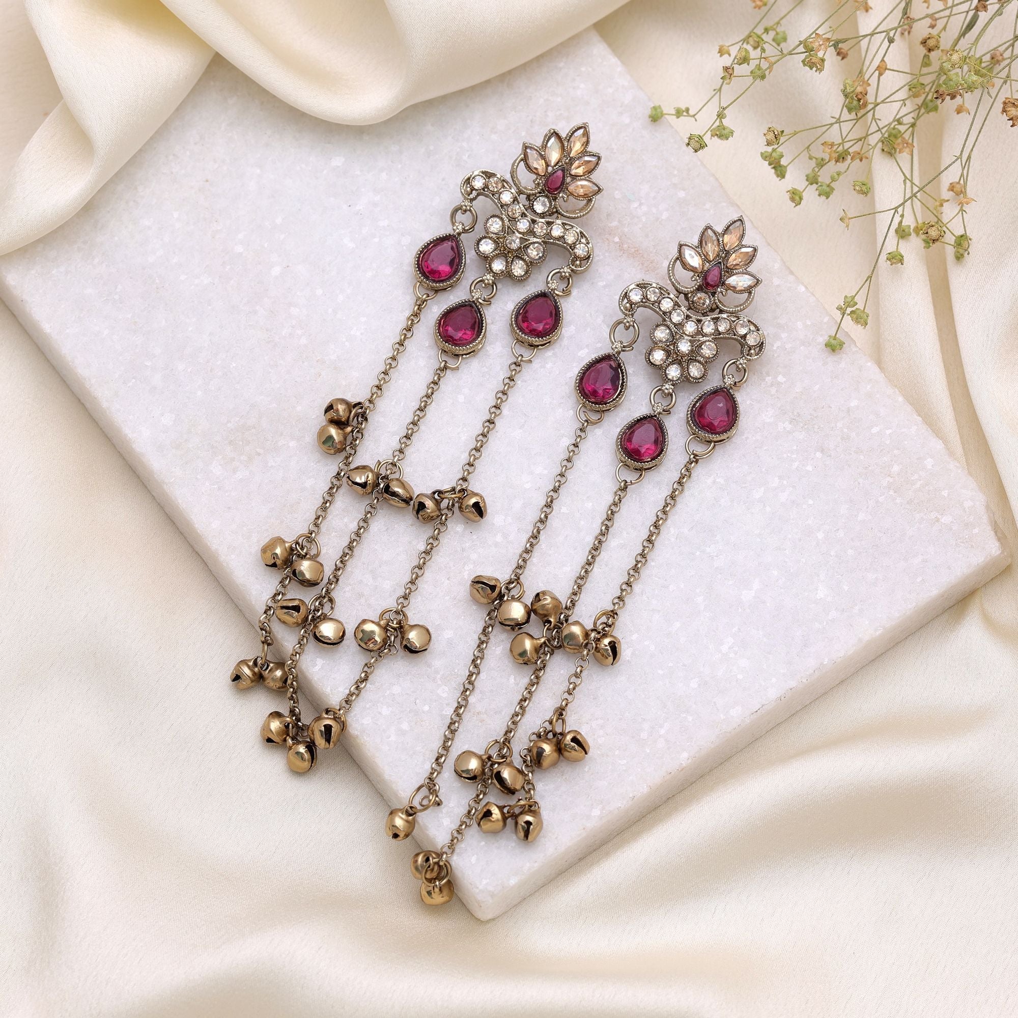 Light Purple Color Long Kashmiri Earrings Ethnic Fashion Style