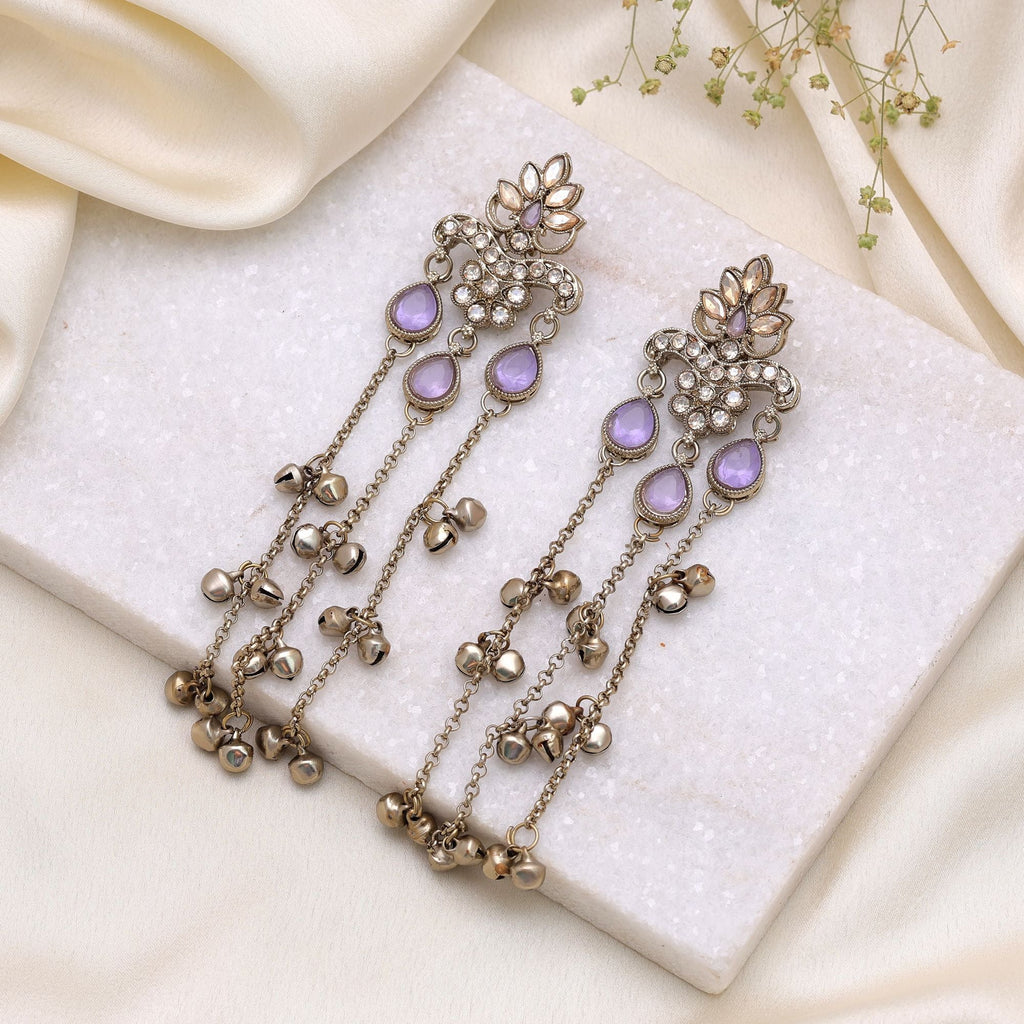 Lavender Color Long Kashmiri Earrings Festive Jewelry Style