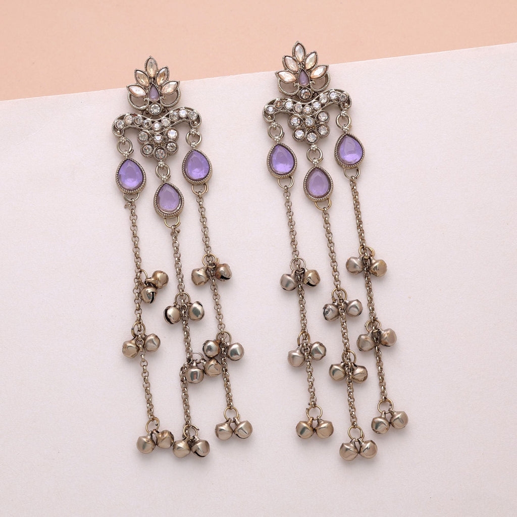 Lavender Color Long Kashmiri Earrings Festive Jewelry Style