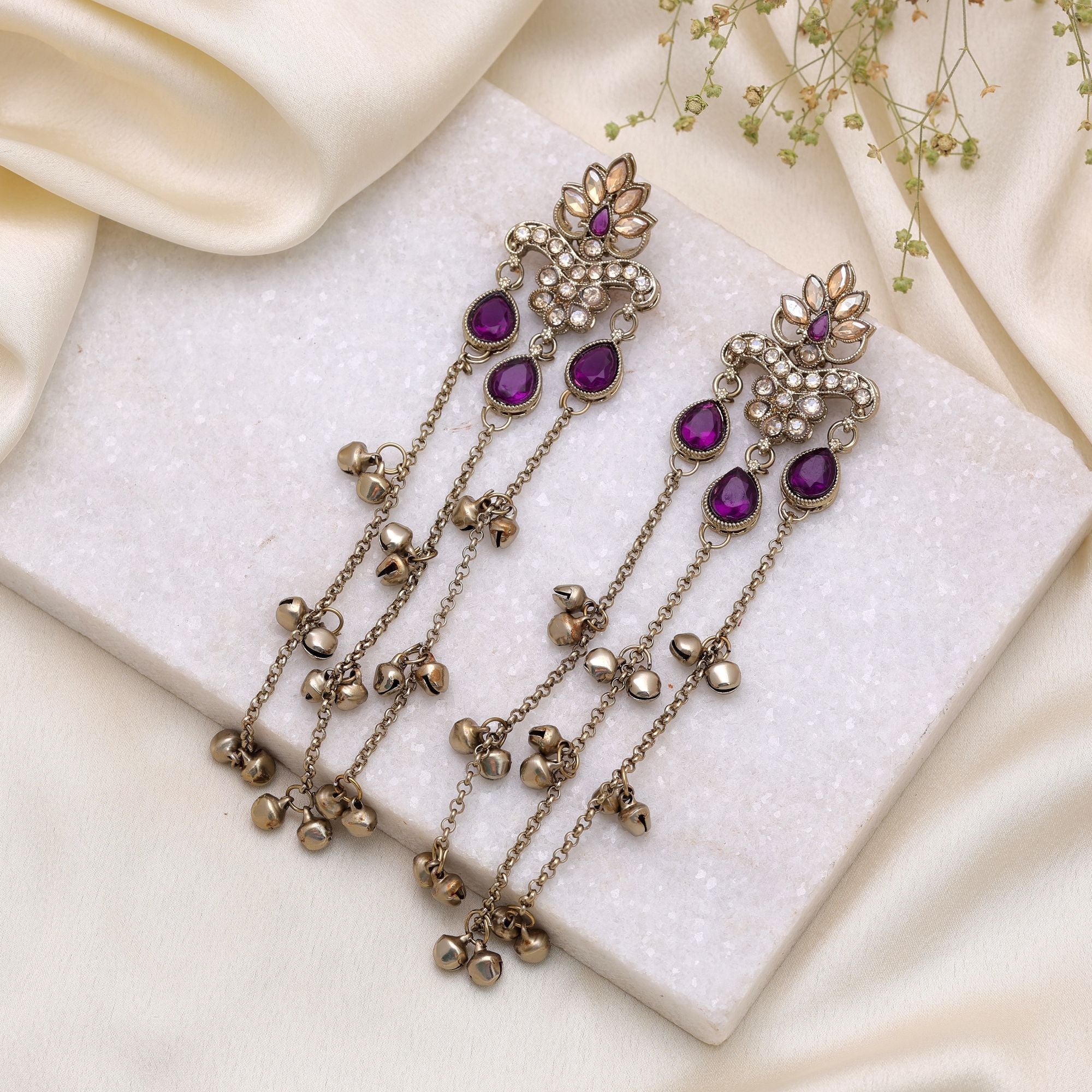 Purple Color Long Kashmiri Earrings Designer Traditional Style